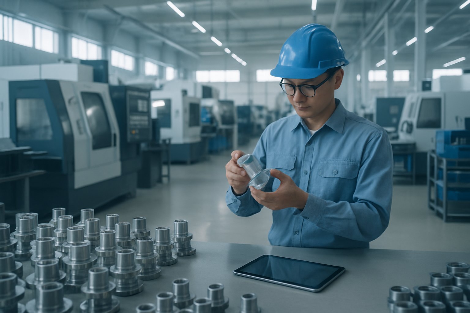 Funcionário de campo industrial verificando componentes